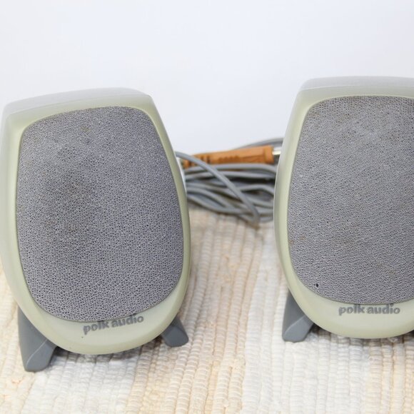 VTG POLK AUDIO MINI SPEAKER SET PC COMPUTER WIRED LEFT RIGHT GRAY DESKTOP HIPS - Picture 2 of 14